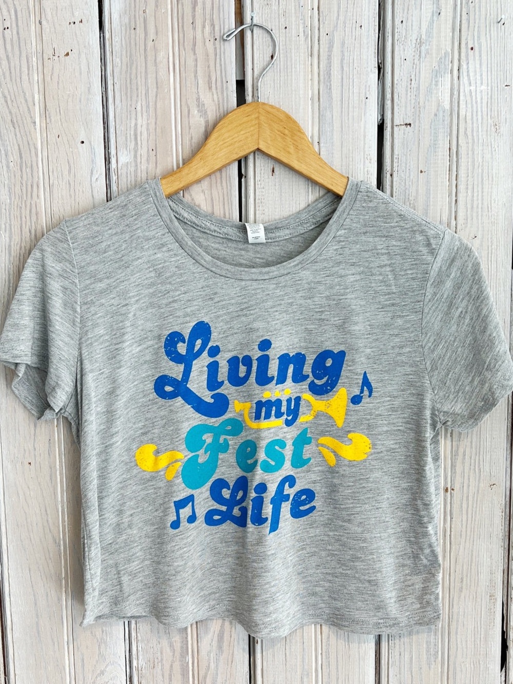 Jeantherapy Living my Fest Life Cropped Heathered T-Shirt Sz M